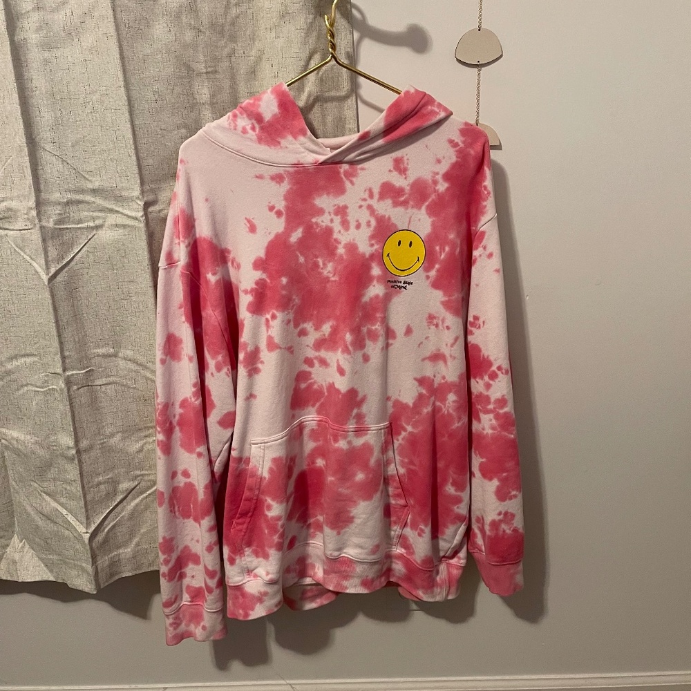H&M Pink Tie Dye Smiley Face Hoodie
